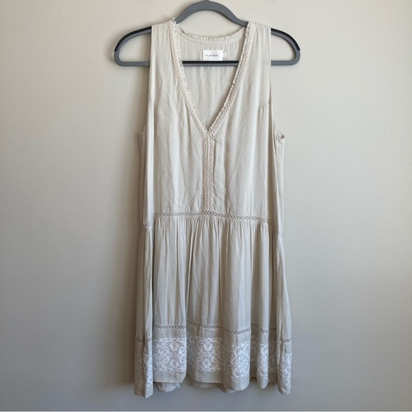 flannel Dresses & Skirts - Flannel Babydoll A-Line Nuetral Lace Mini  Tank Dress S